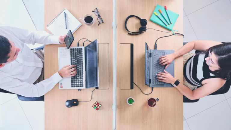 coworkers working at their cubicles