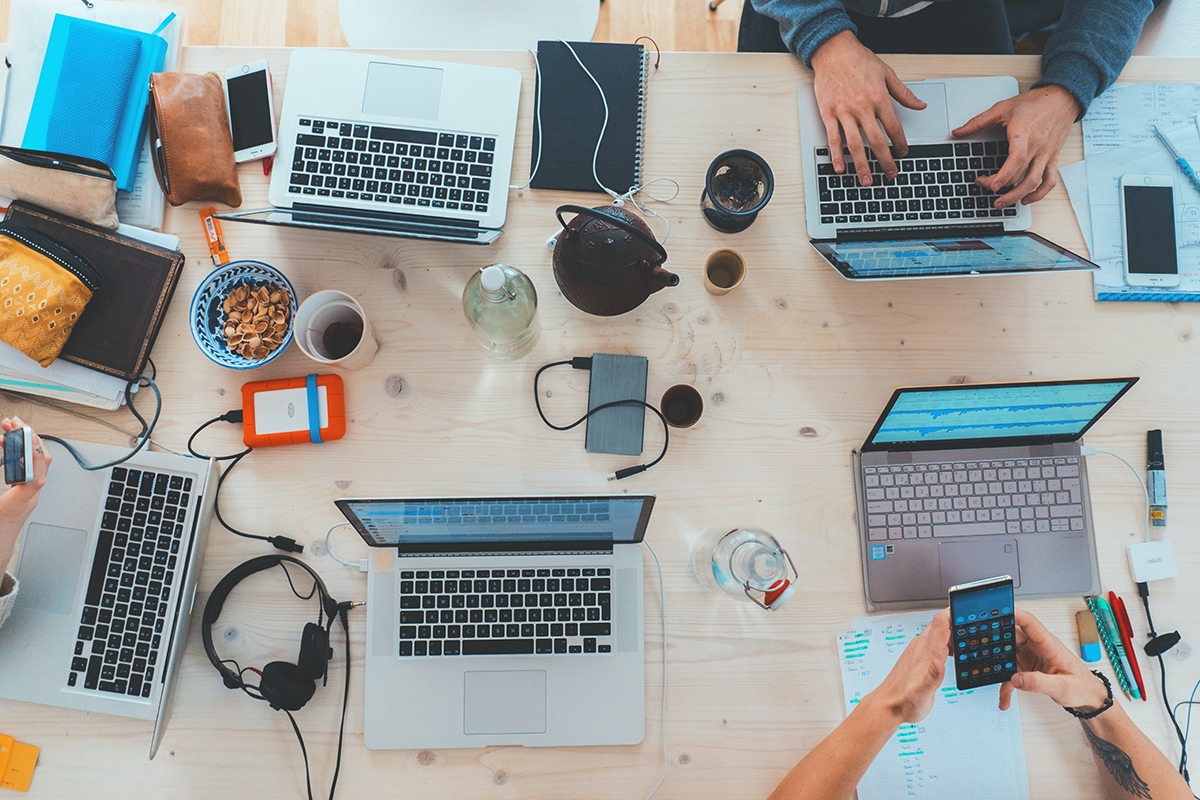 Computer devices at table
